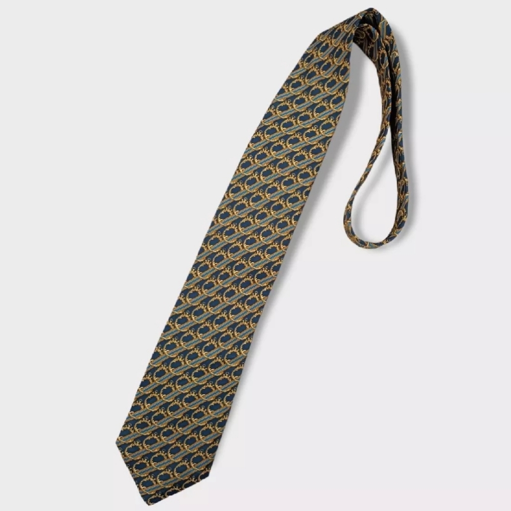 FENDI Blue Striped Baroque Silk LUXURY Tie ITALY